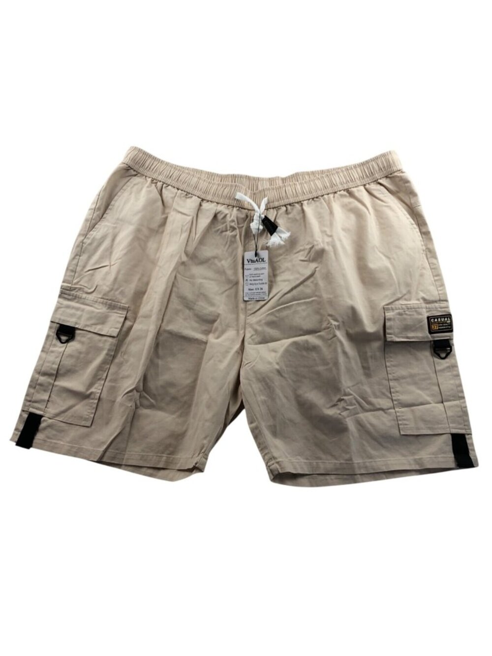 VtuAOL Mens Cargo Shorts Beige Cotton Elastic NWT Fits 42-44 Waist 7.5" Inseam